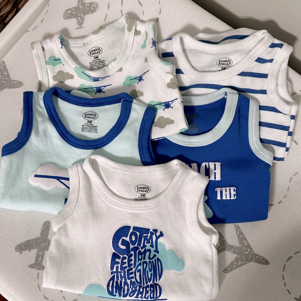 Set of 5 tank top onesies airplane theme